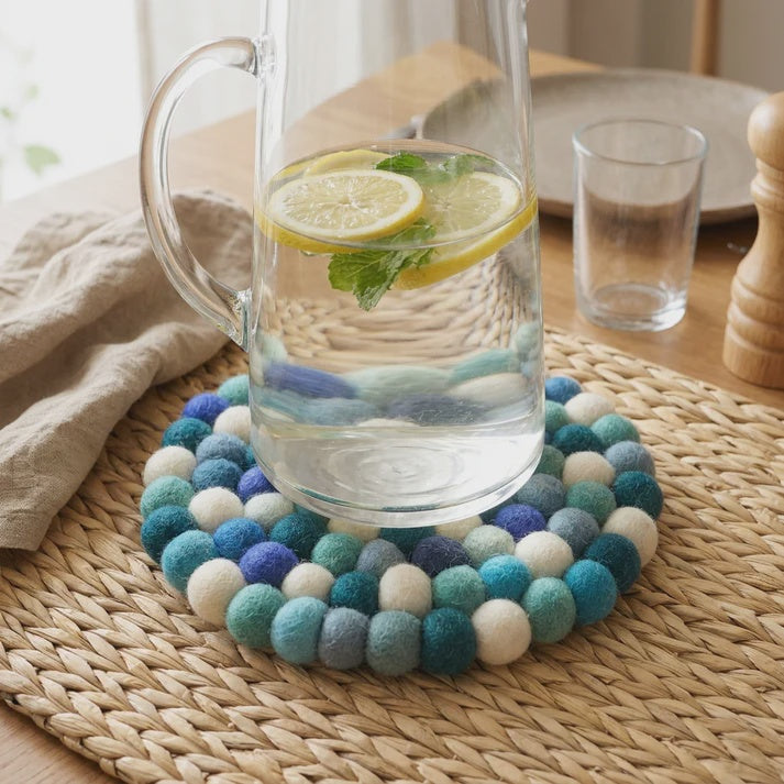 Wool Felt Trivet - Ocean Mix Blue