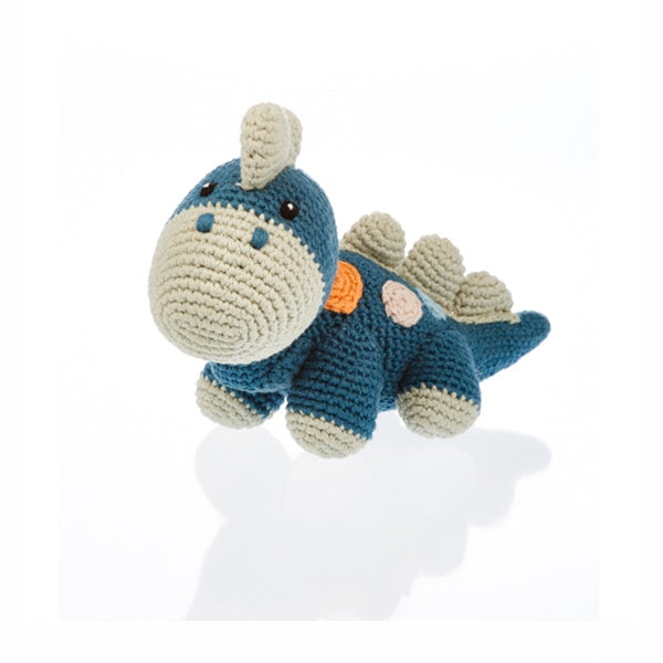 Steggi Crochet Dinosaur Rattle - Petrol Blue