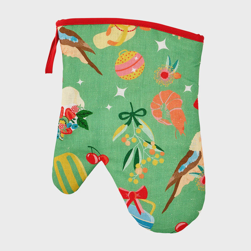 Linen Oven Mitt - Holiday Green