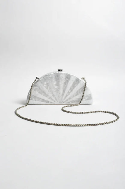 Pia Fan Shell Resin Structured Clutch - Pearl