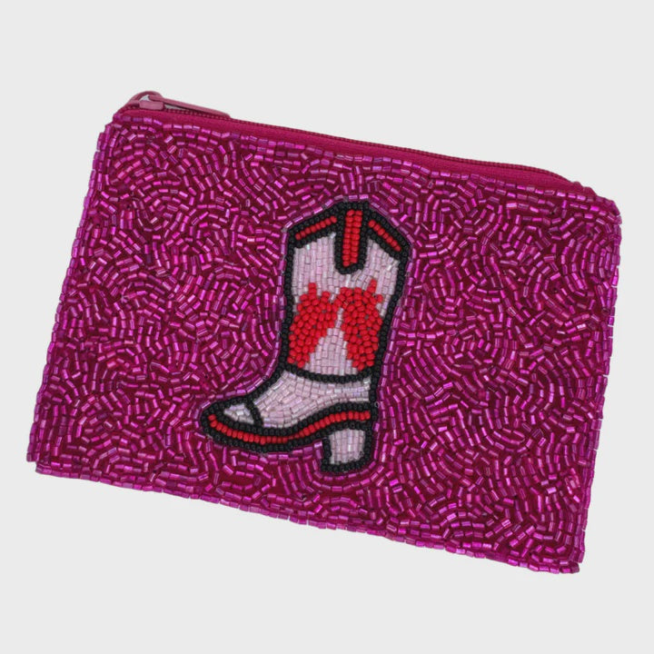 Pink Cowboy Boot Beaded Coin Purse
