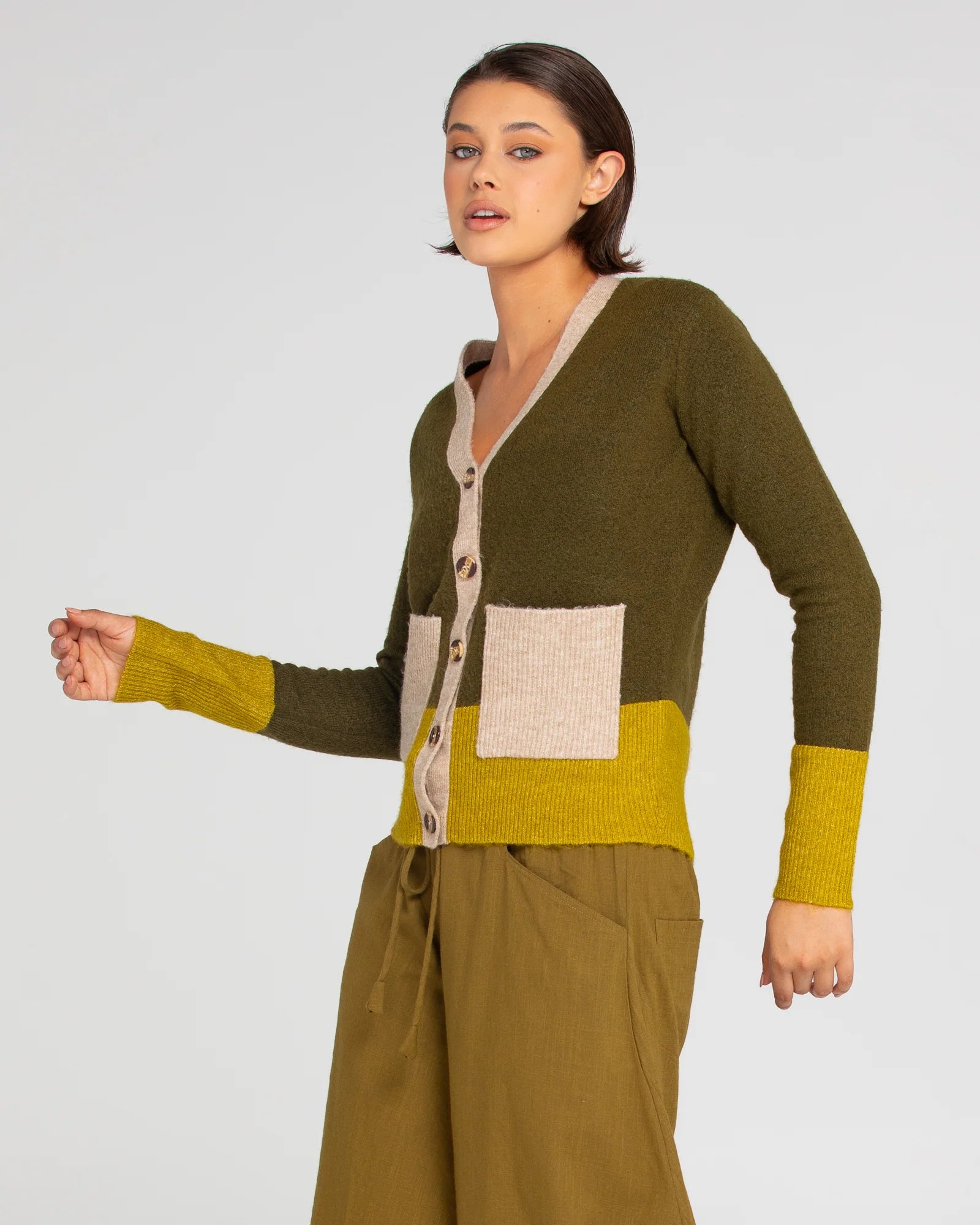 Poet Cardigan - Green/Yellow