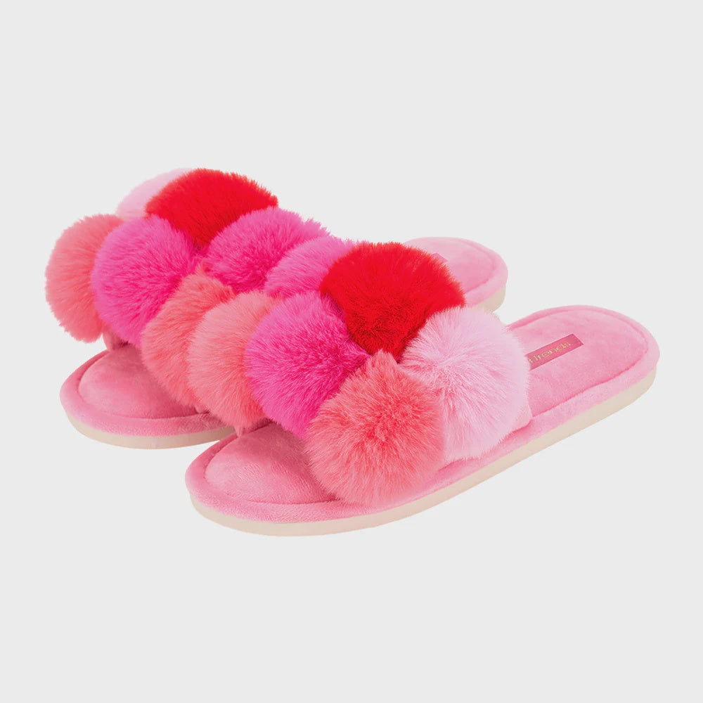 Cosy Luxe Pom Pom Slippers - Multi Pink