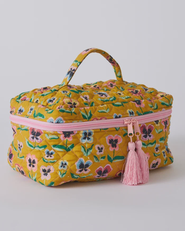 Pretty Pansy Quilted Cotton Toiletry Case
