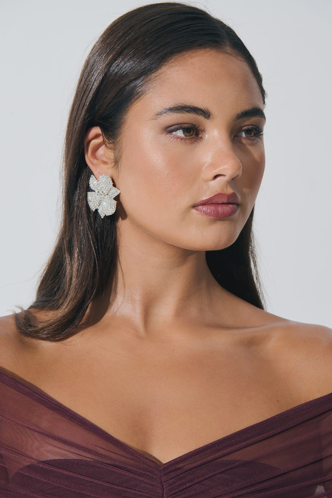 Priscilla Statement Floral Diamante Earrings - Silver