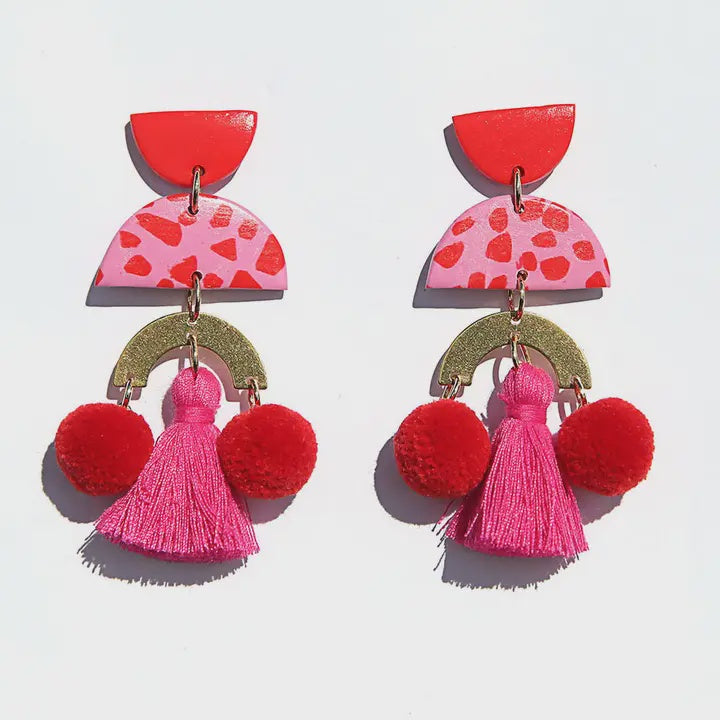 Red Pom Pom Earrings