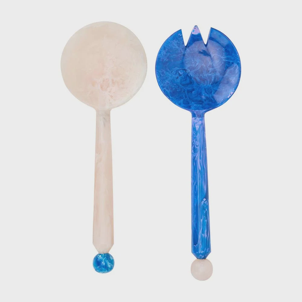 Resin Salad Servers - Blue &amp; White