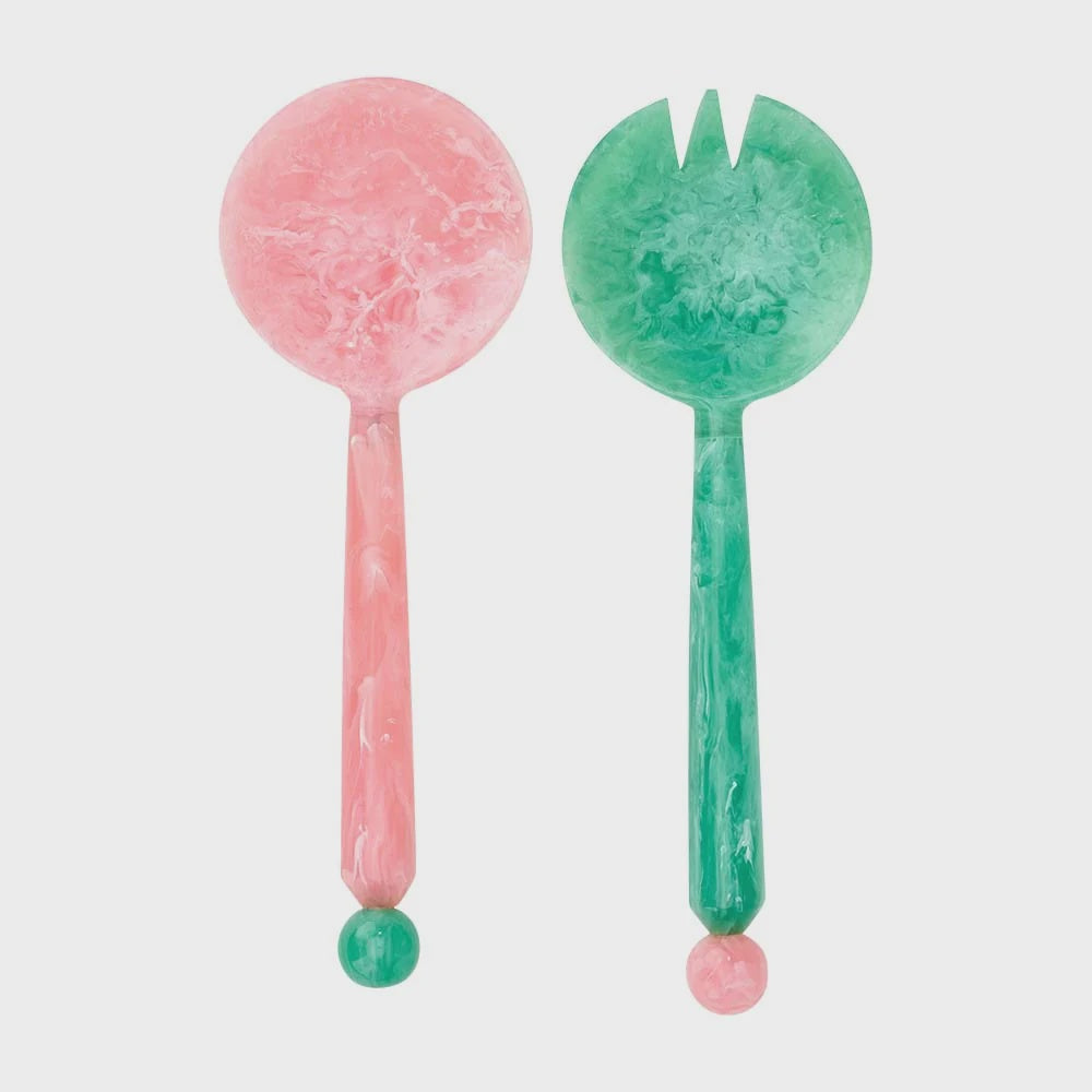 Resin Salad Servers - Pink &amp; Green