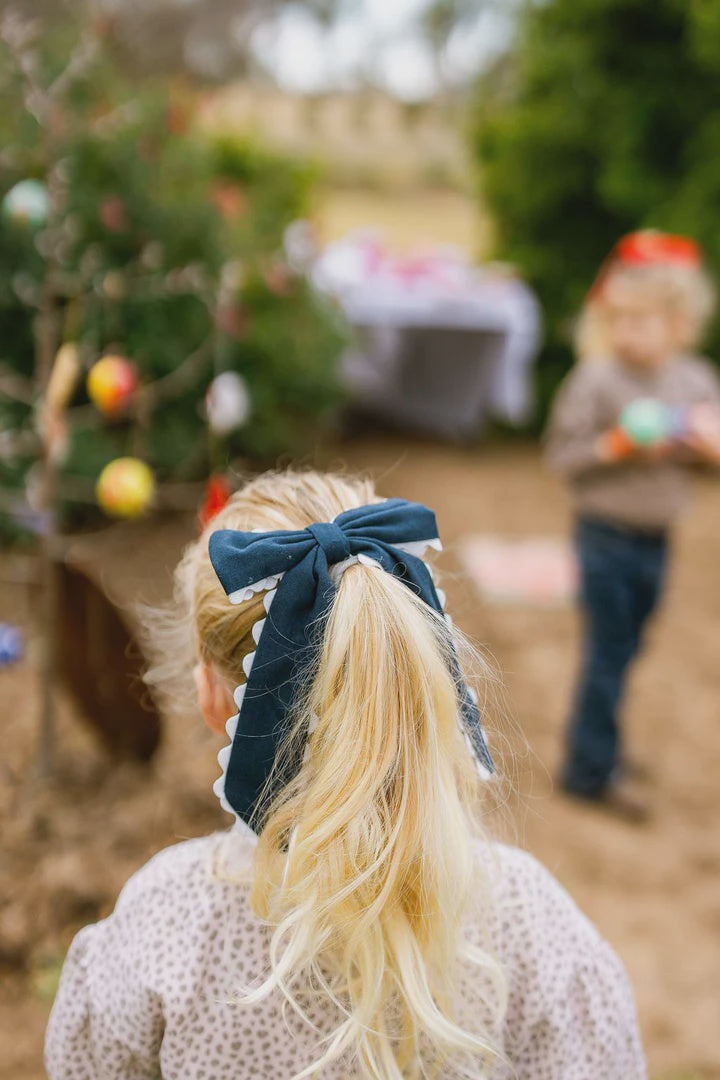 Ric Rac Navy and White Bow Clip