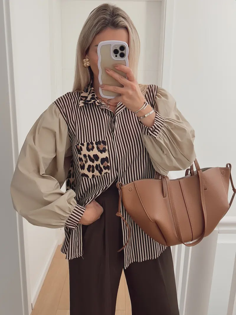 Leopard Stripe Shirt - Brown