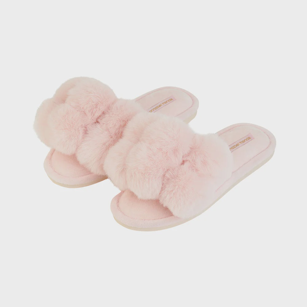 Cosy Luxe Pom Pom Slippers - Pink Quartz