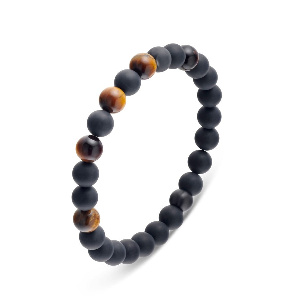 Blaze stainless steel men’s onyx and tiger eye stone bracelet