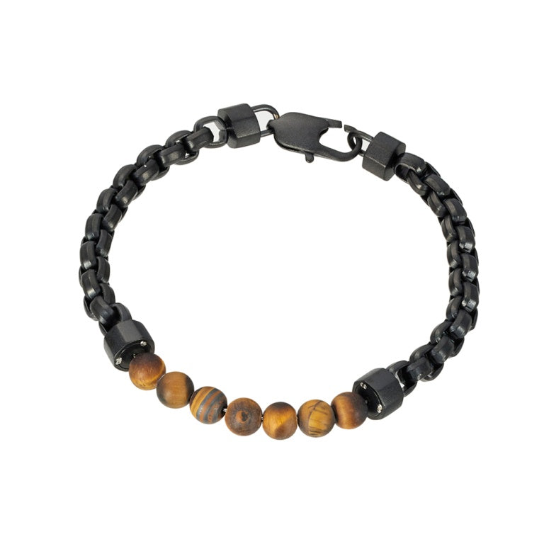 Blaze men’s matte yellow tiger eye and black stainless steel bracelet