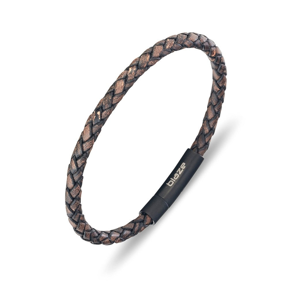 Blaze stainless steel men’s multi leather braided bangle