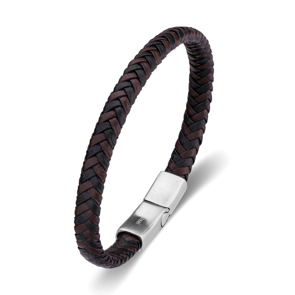 Blaze stainless steel men’s multi leather braid bangle