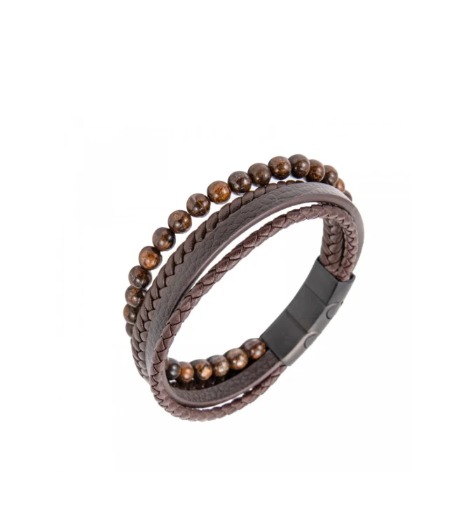 BLAZE Leather Stainless Steel Multi-Strand Brown Bracelet