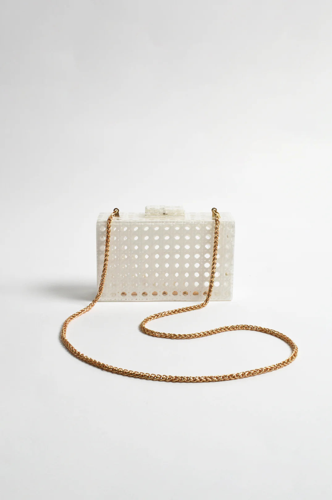 Sadie Picnic Weave Clear Structured Clutch (White/Clear)