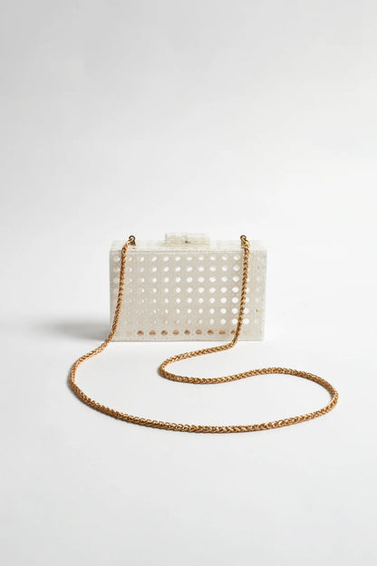 Sadie Picnic Weave Clear Structured Clutch (White/Clear)