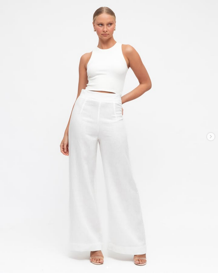 White Flat Front Linen Pants