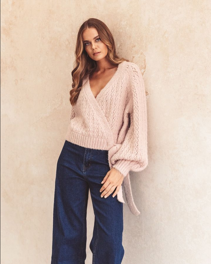 Scarlett Knit Wrap Top - Pink