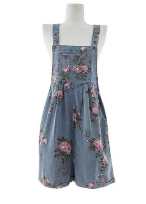 Rose Picking Denim Shorttall Romper