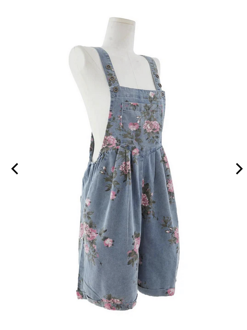 Rose Picking Denim Shorttall Romper