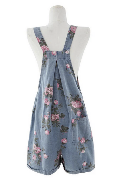 Rose Picking Denim Shorttall Romper