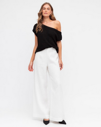 White Flat Front Linen Pants