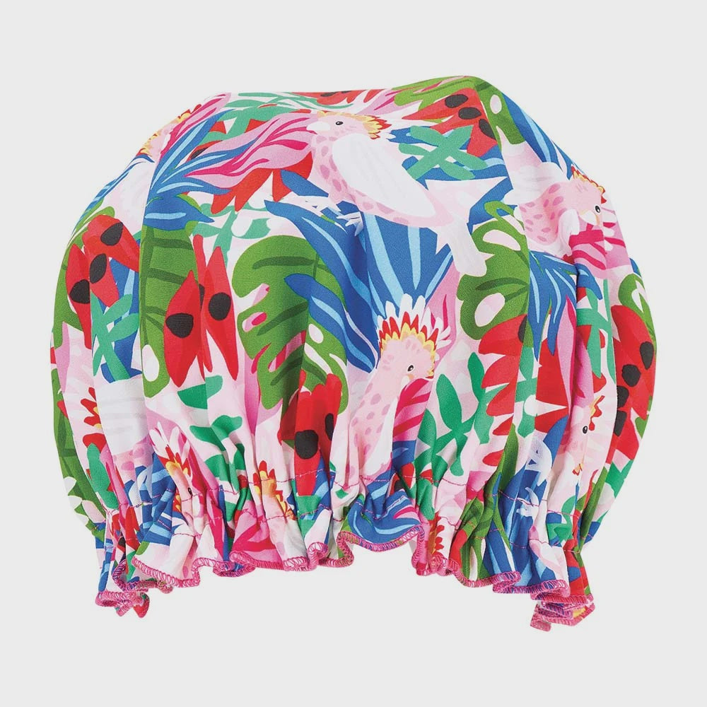 Linen Cotton Shower Cap - Pink Cockatoo