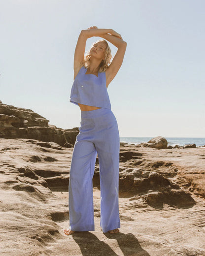 Periwinkle Flat Front Linen Pants