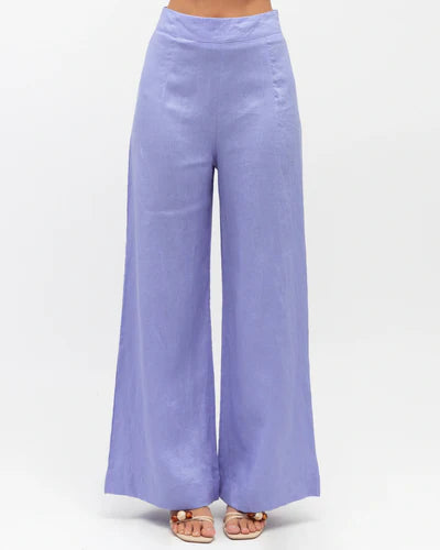 Periwinkle Flat Front Linen Pants