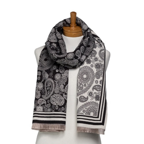 Reversible Paisley Pattern Scarf - Black