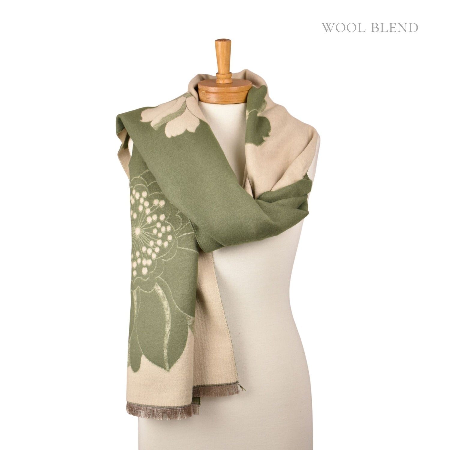Reversible Floral Scarf - Olive Green