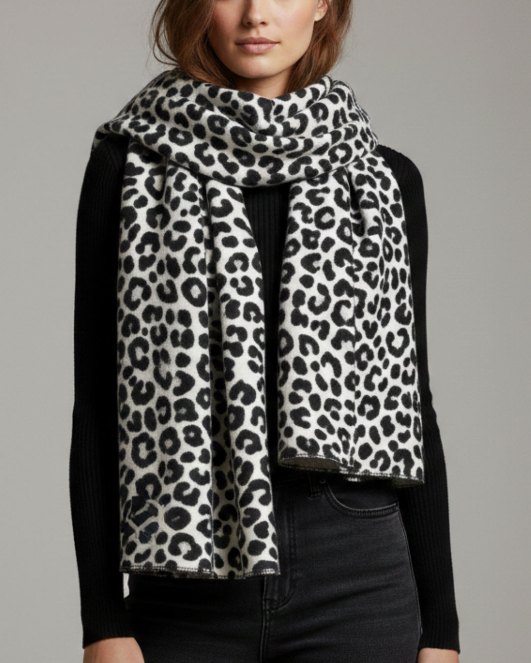 Reversible Leopard Luxe Scarf - Black