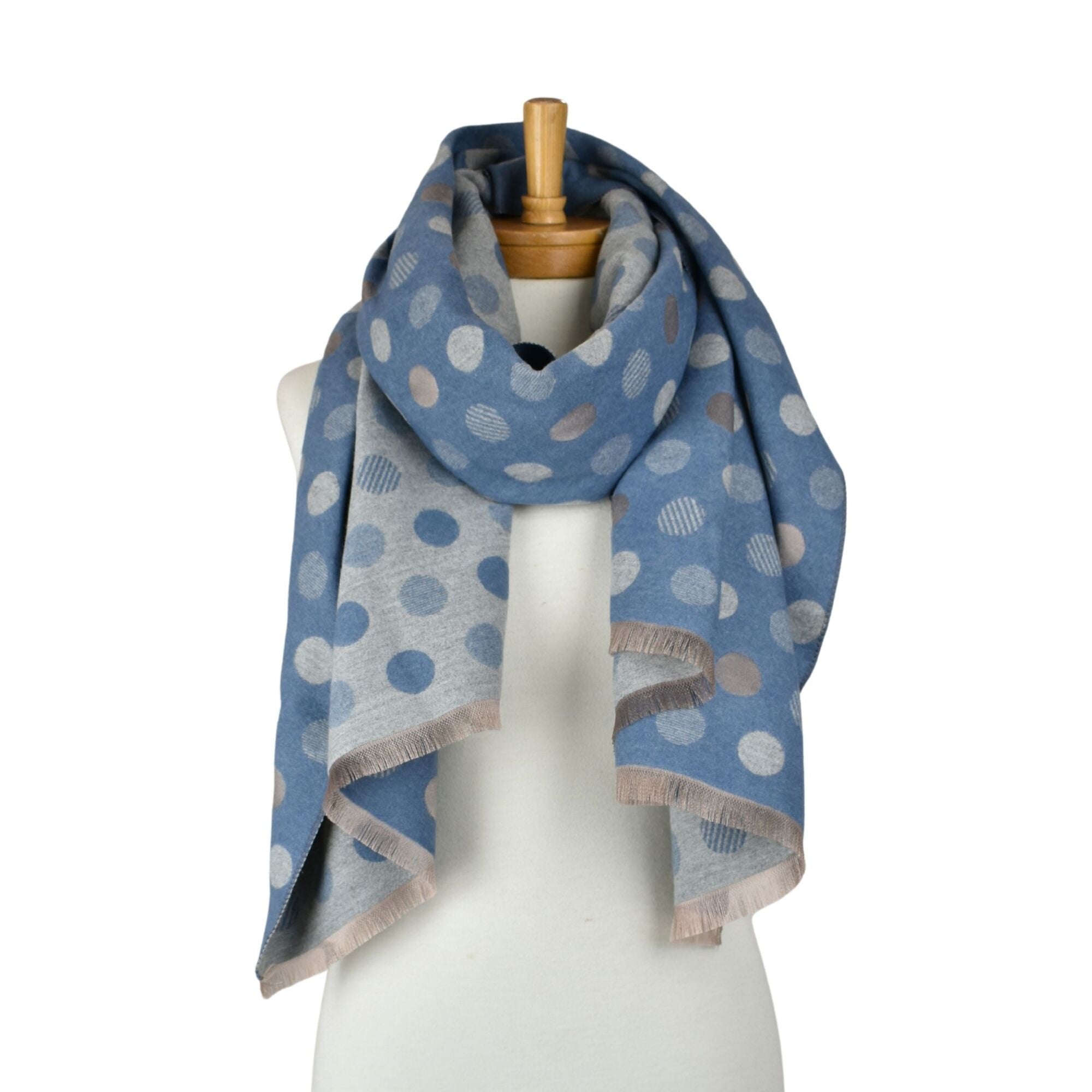 Reversible Multi Polka Dots Scarf - Blue