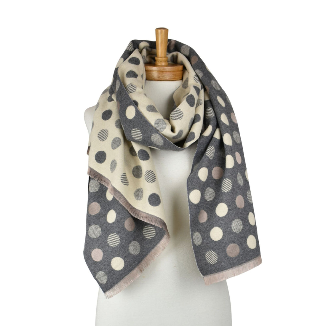 Reversible Multi Polka Dots Scarf - Grey