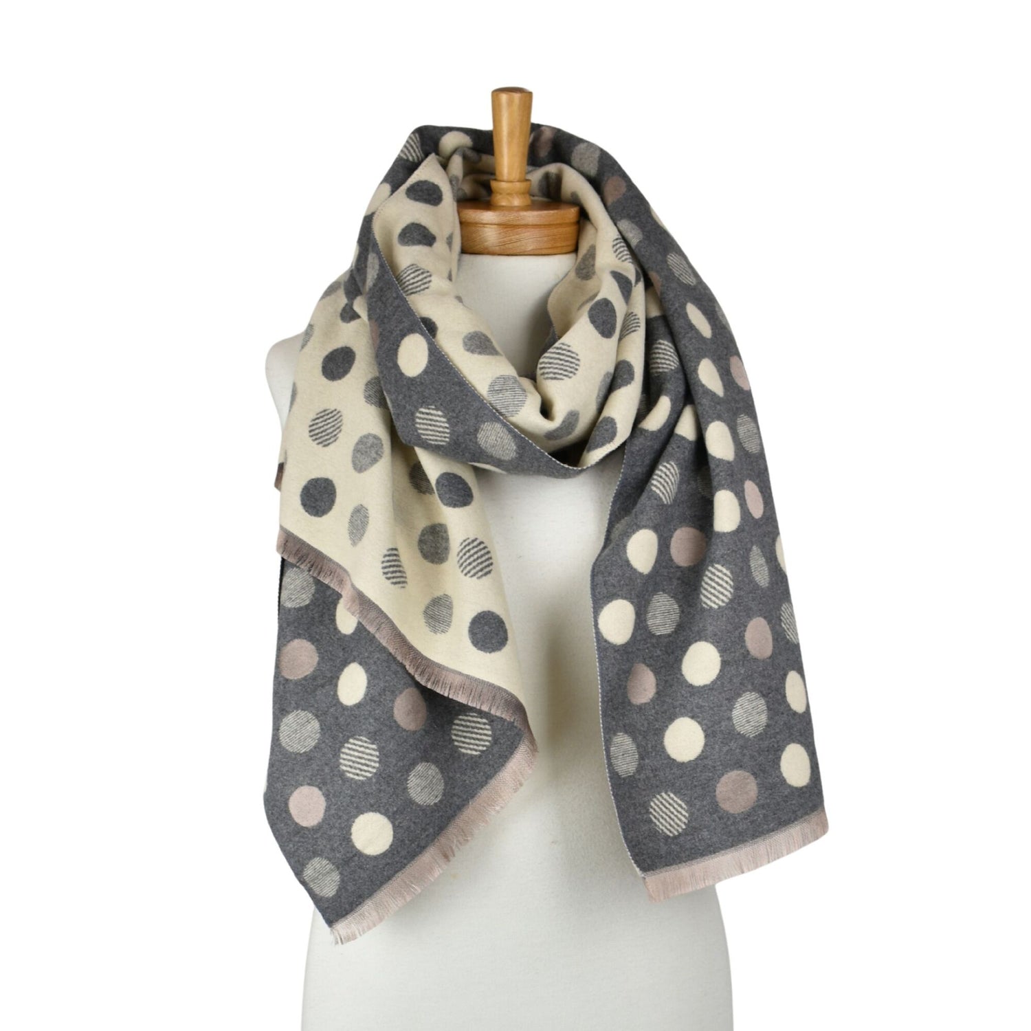 Reversible Multi Polka Dots Scarf - Grey