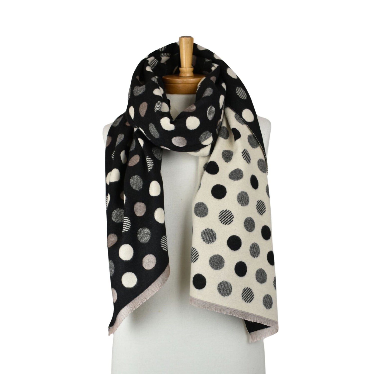Reversible Multi Polka Dots Scarf - Black