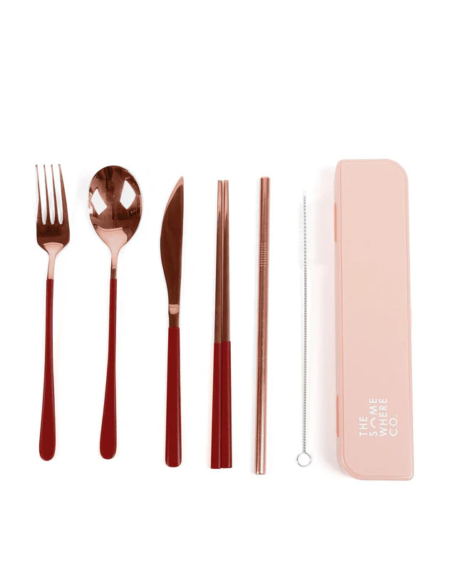 Take Me Away Cutlery Kit - Rose Gold & Burgandy