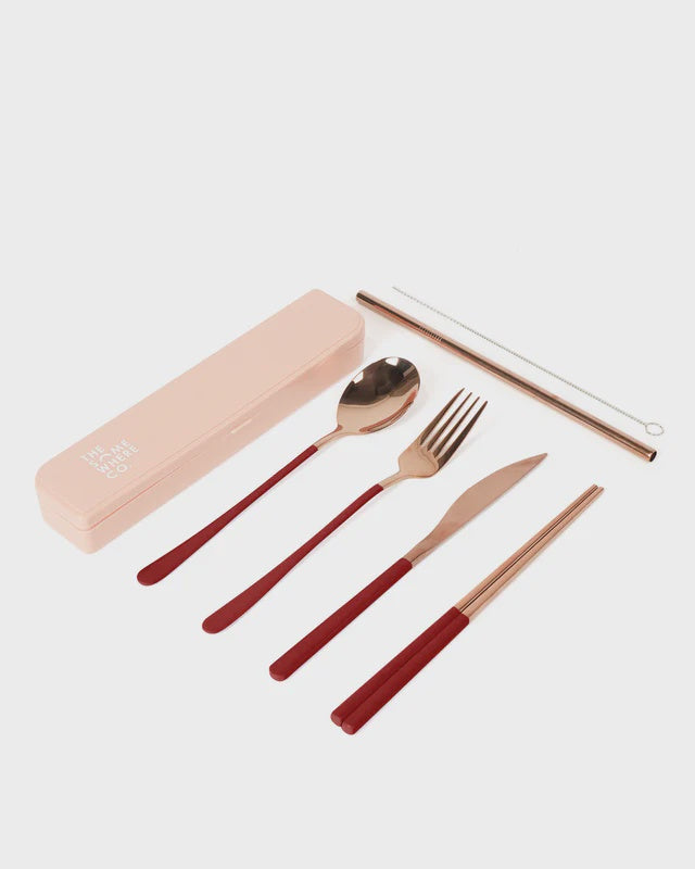 Take Me Away Cutlery Kit - Rose Gold &amp; Burgandy