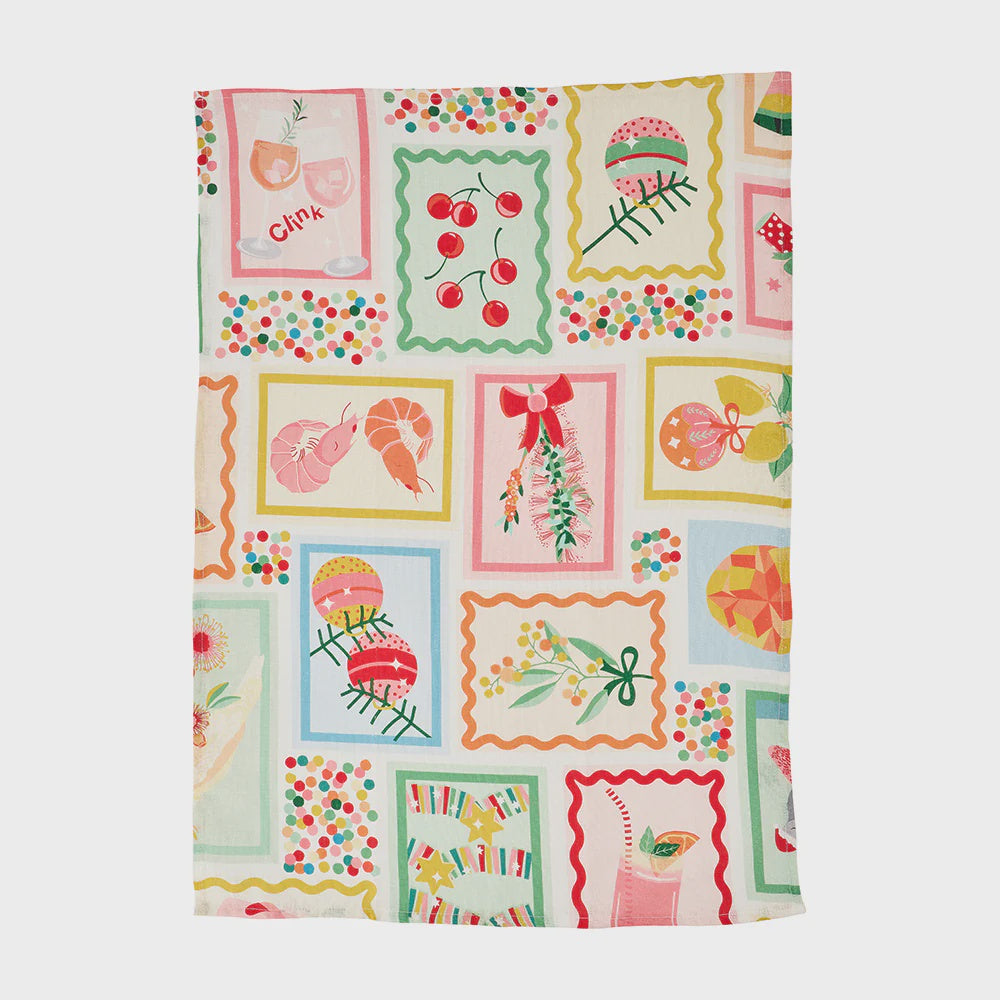 Linen Tea Towel - Christmas Holiday