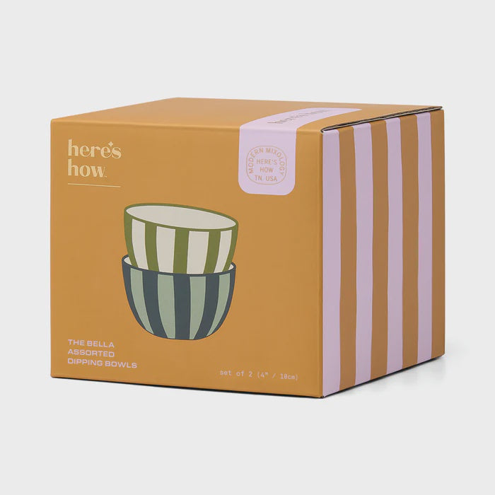 The Bella Set of 2 Dipping Bowls - Green + Blue Stripe