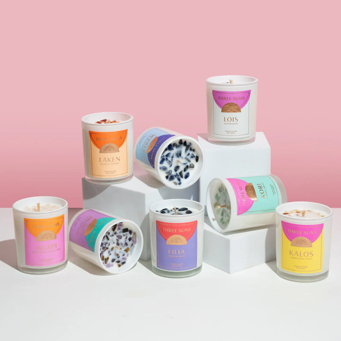 Three Suns Crystal Candle - Lois - Peach Blossom