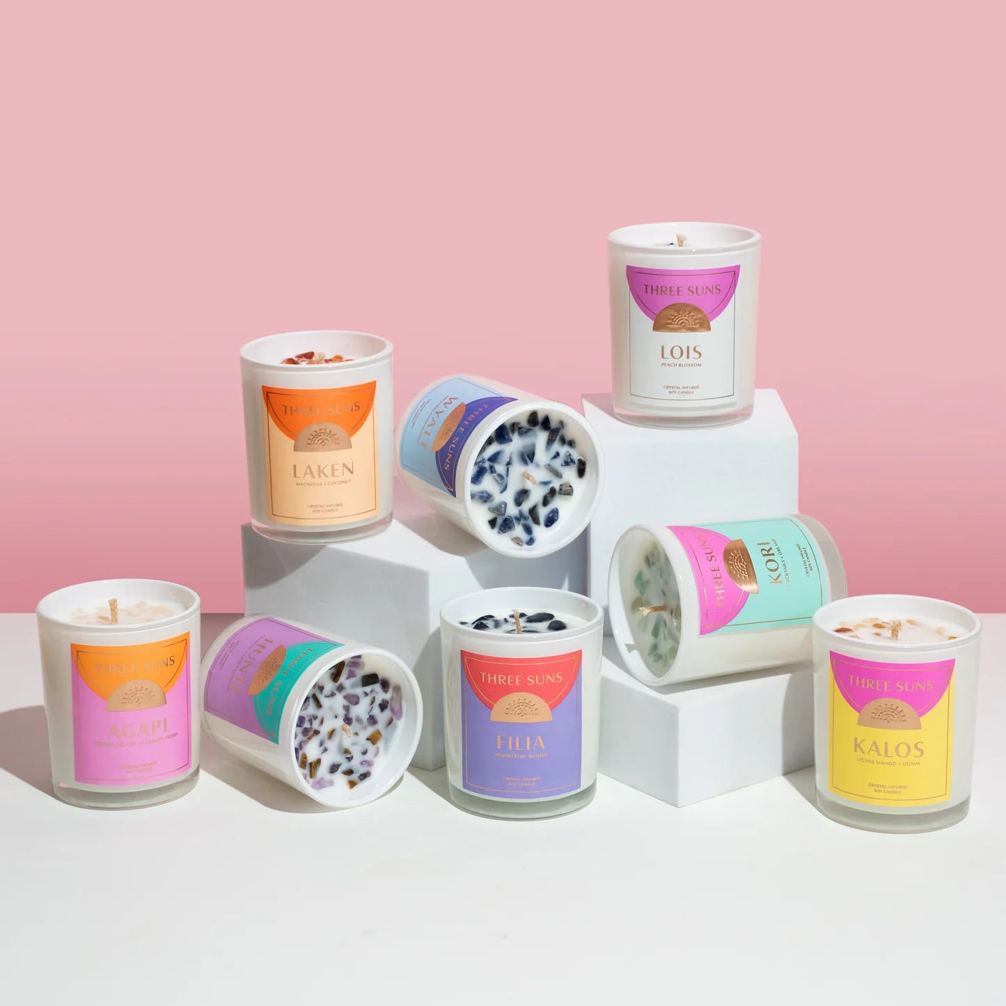 Three Suns Crystal Candle - Kalos - Lychee, Mango &amp; Guava