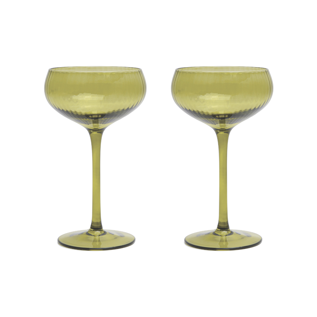 Lou Coupe Glasses Set of 2 - Olive