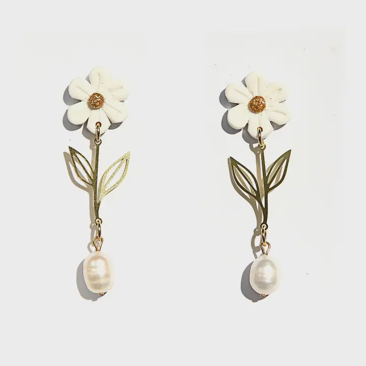 White Flower Drop Earrings