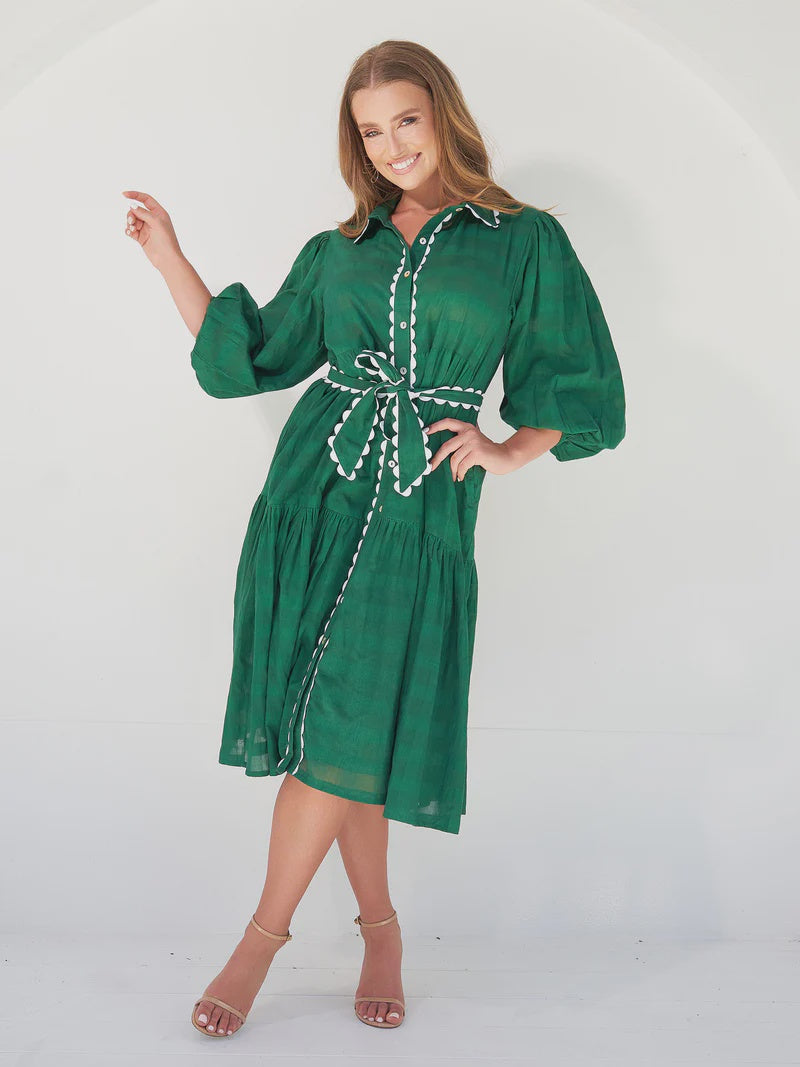 Abigail Dress - Emerald Dobby