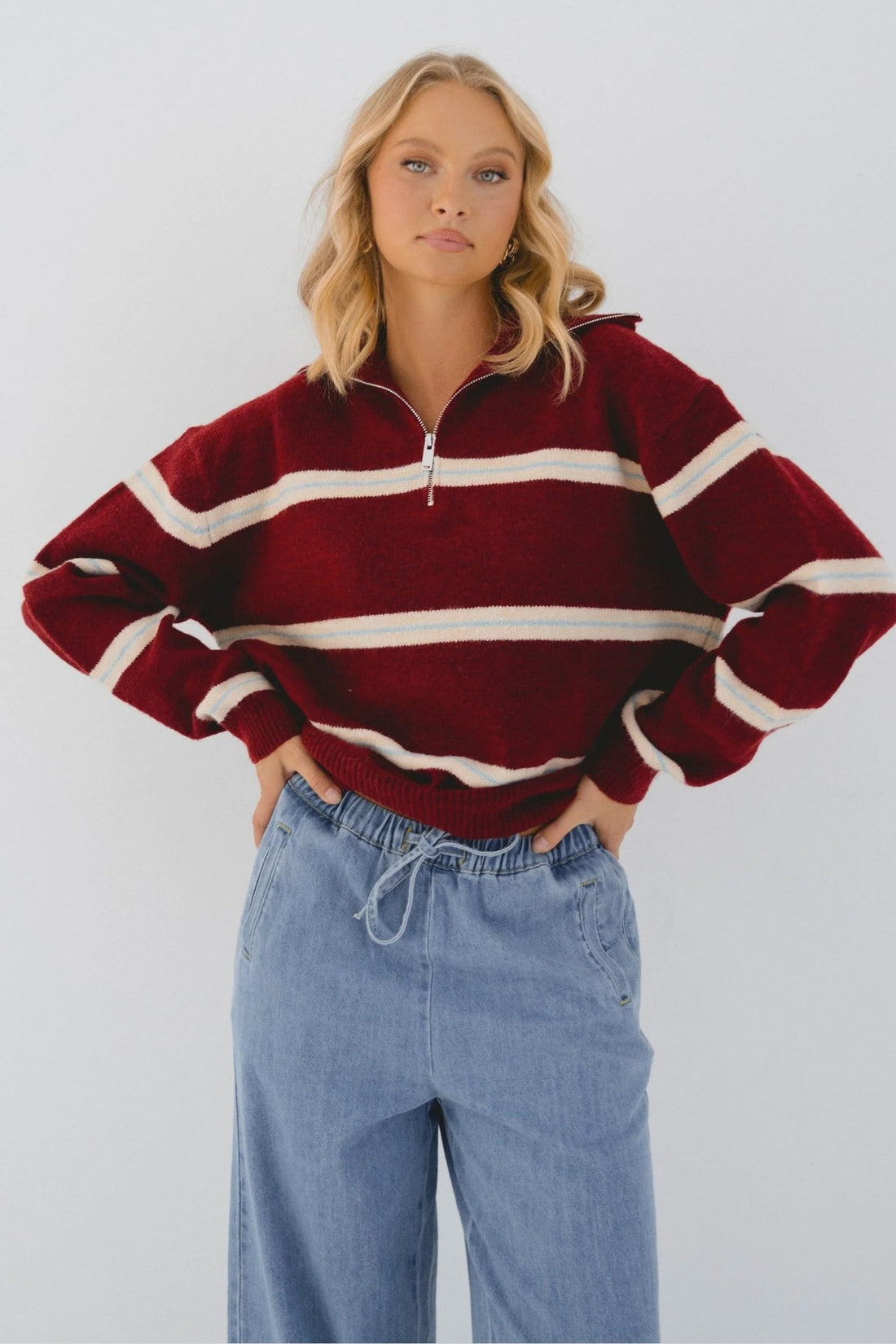 April Stripe Quarter Zip Jumper