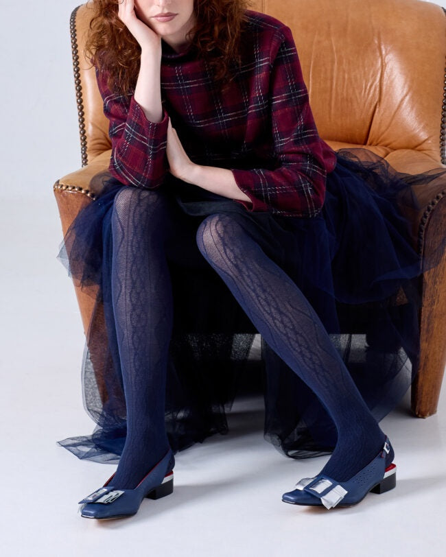 Aran Cashmere Blend Tights - Navy