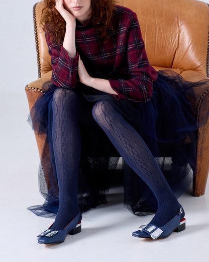 Aran Cashmere Blend Tights - Navy